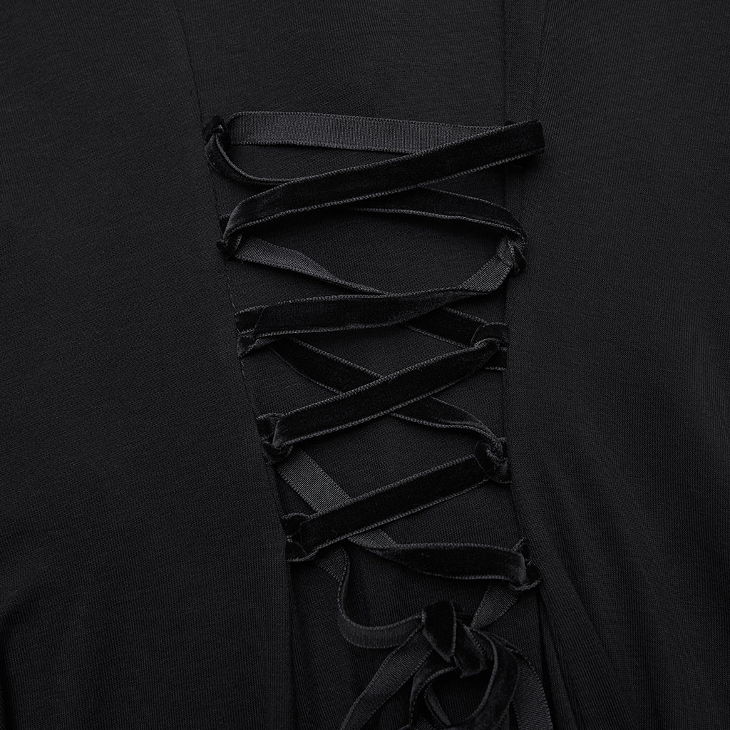 WQ-902LQF Edgy Black Gothic Dress with Hood and Mesh Details - Image 9