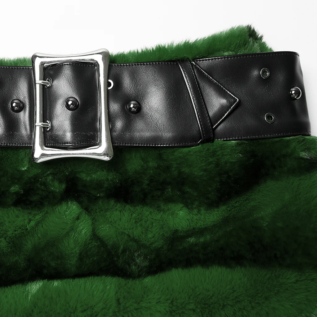 WQ-907BQF Gothic Velvet Faux Fur Belted Punk Skirt - Image 11