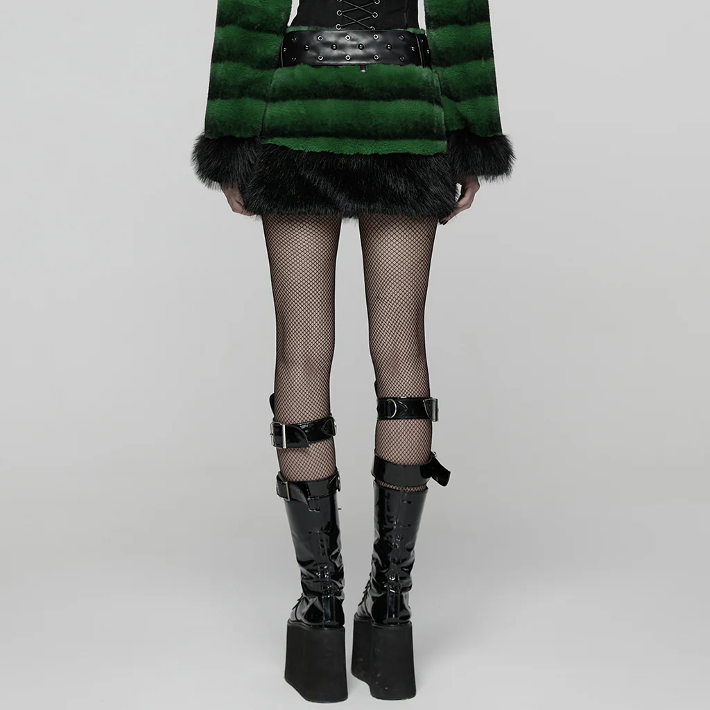 WQ-907BQF Gothic Velvet Faux Fur Belted Punk Skirt - Image 15
