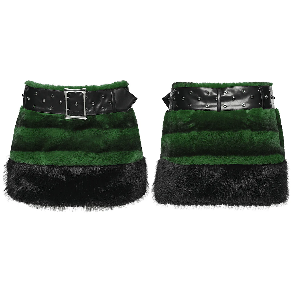 WQ-907BQF Gothic Velvet Faux Fur Belted Punk Skirt - Image 17