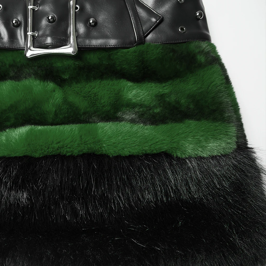 WQ-907BQF Gothic Velvet Faux Fur Belted Punk Skirt - Image 19