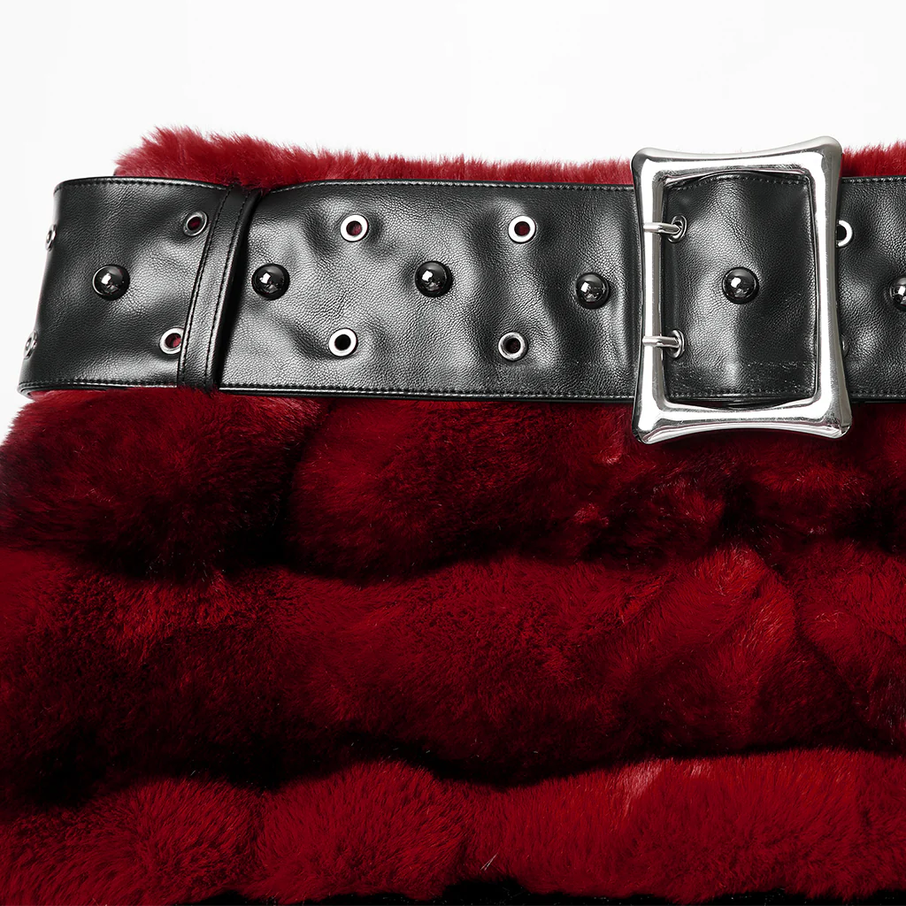 WQ-907BQF Gothic Velvet Faux Fur Belted Punk Skirt - Image 7