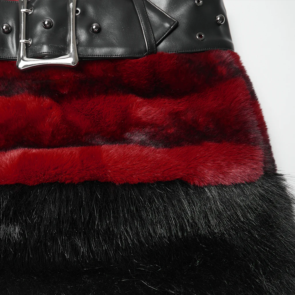 WQ-907BQF Gothic Velvet Faux Fur Belted Punk Skirt - Image 9