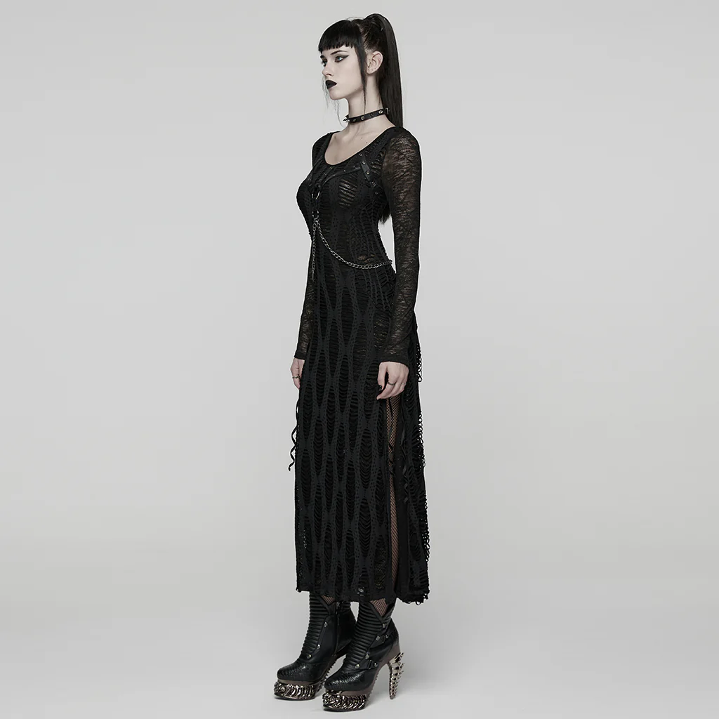 WQ-910LQF Dark Wave Gothic Punk Dresses with Chains and Cut-Out Design - Image 3