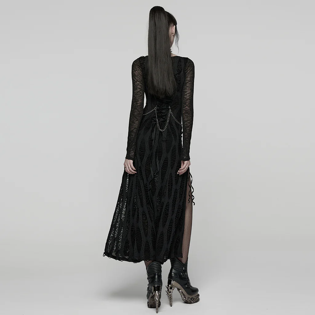 WQ-910LQF Dark Wave Gothic Punk Dresses with Chains and Cut-Out Design - Image 4