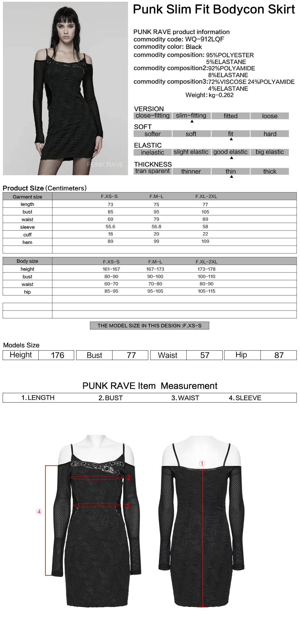 WQ-912LQF Edgy Cold-Shoulder Black Mesh Mini Punk Dress - Image 2