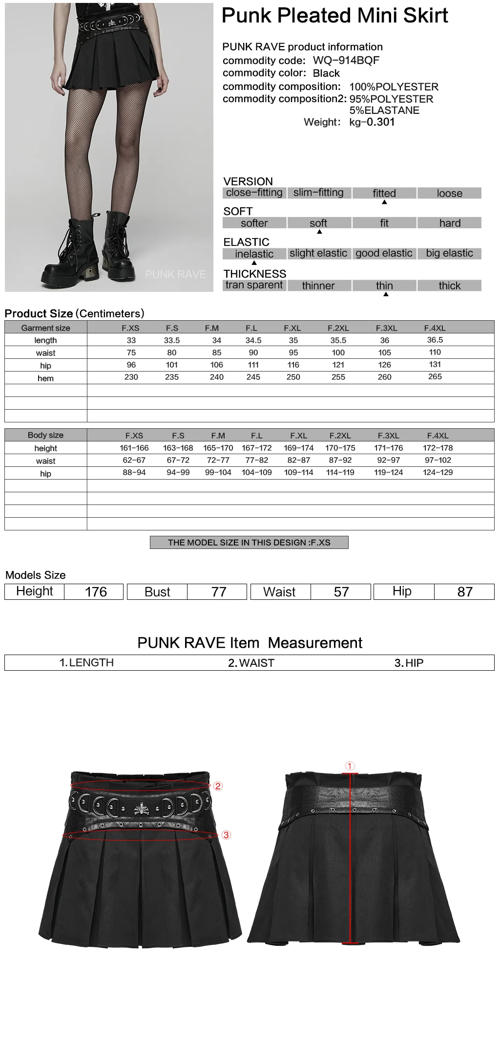 WQ-914BQF Edgy Pleated Punk Skirt with Bold Belt Design - Image 2