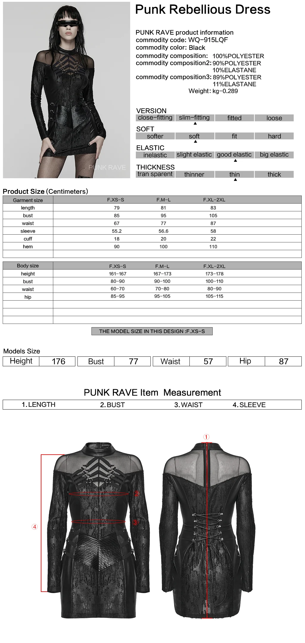 WQ-915LQF Gothic Mesh Panel Black Lace Punk Dress - Image 2