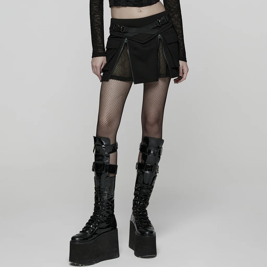 WQ-918BQF Edgy Black Punk Skirt with Zipper and Pocket Details - Image 3