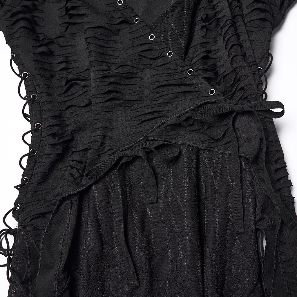 WQ-919LQF Elegant Black Lace Long Sleeve Gothic Dress - Image 7