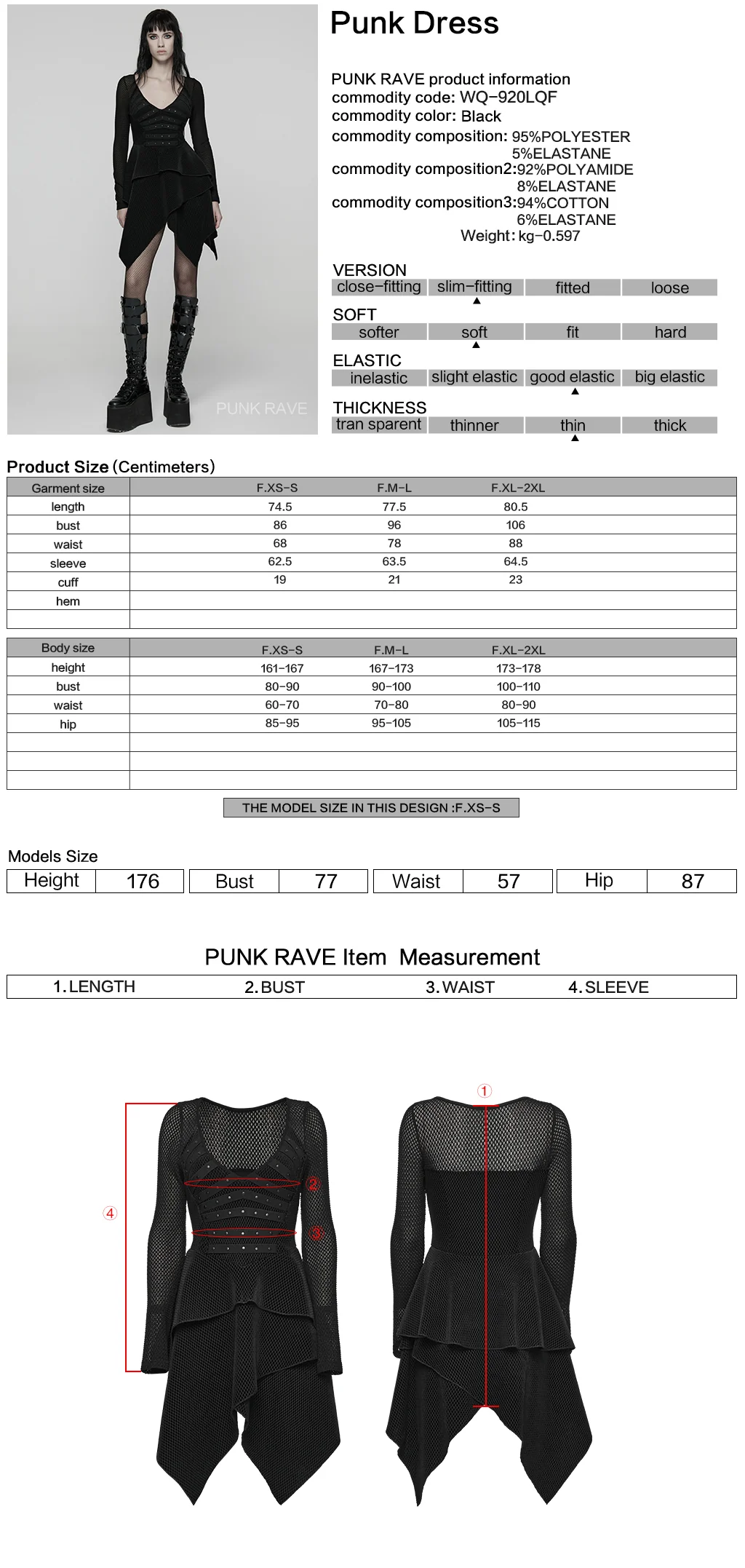 WQ-920LQF Dark Asymmetrical Long Sleeve Punk Dress with Edgy Details - Image 2