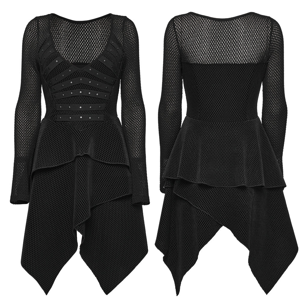 WQ-920LQF Dark Asymmetrical Long Sleeve Punk Dress with Edgy Details - Image 6