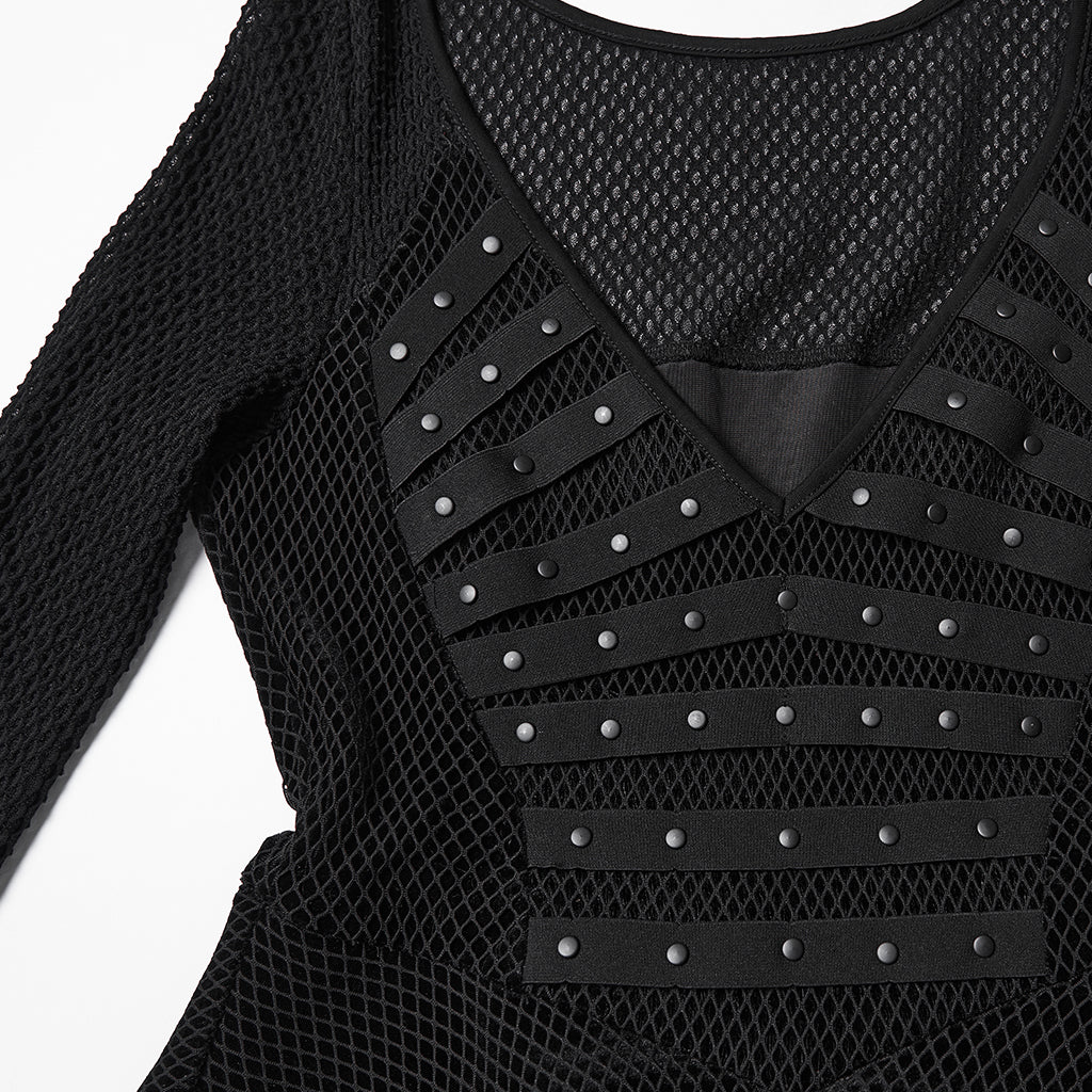 WQ-920LQF Dark Asymmetrical Long Sleeve Punk Dress with Edgy Details - Image 8