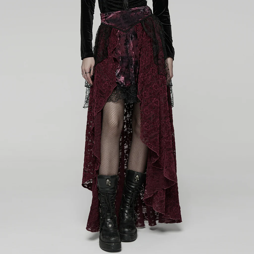 WQ-924BQF Victorian Gothic Skirt Layered Lace High-Low Hem Design - Image 3