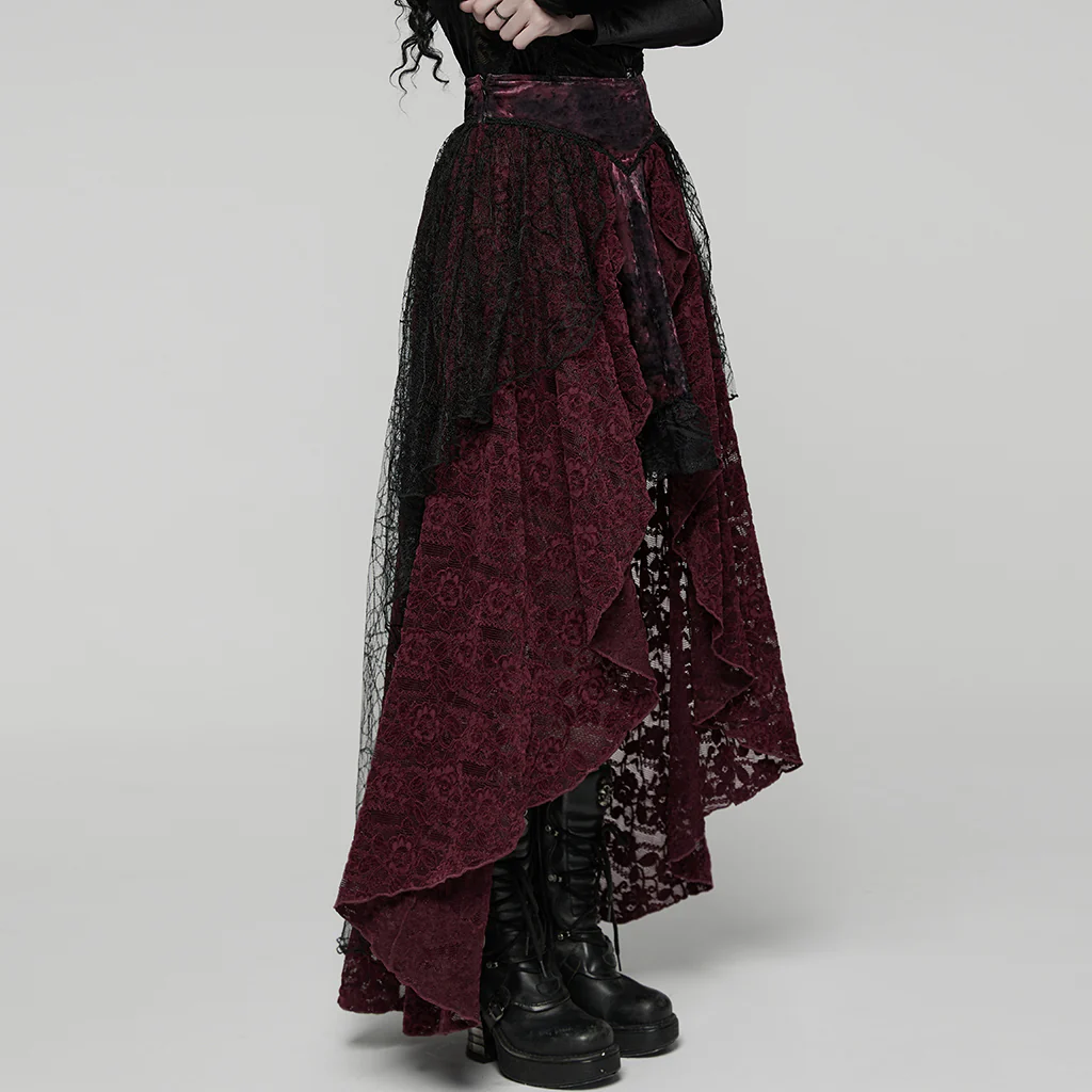 WQ-924BQF Victorian Gothic Skirt Layered Lace High-Low Hem Design - Image 4