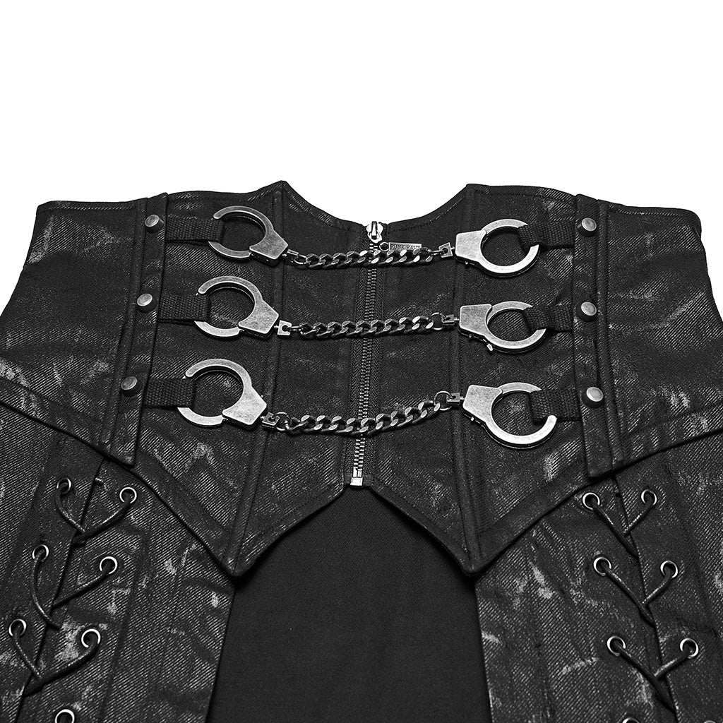 WQ-925BQM Urban Gothic Steampunk Punk Skirt with Chains and Lacing - Image 7