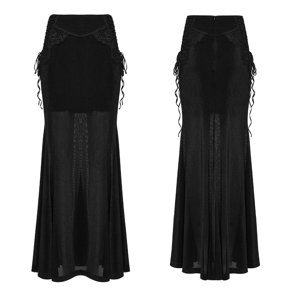 WQ-929BQF Elegant Velvet Gothic Skirt with Lace Overlay Detail - Image 15