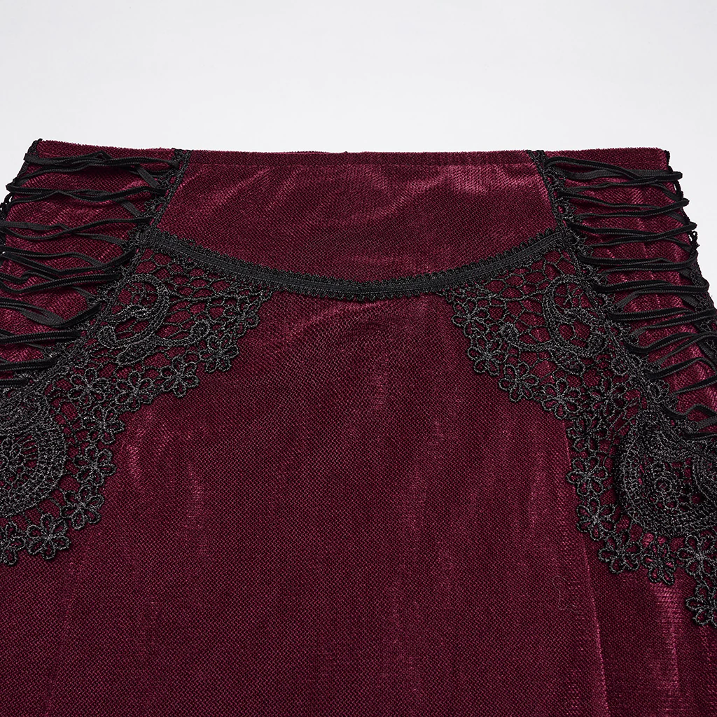 WQ-929BQF Elegant Velvet Gothic Skirt with Lace Overlay Detail - Image 6