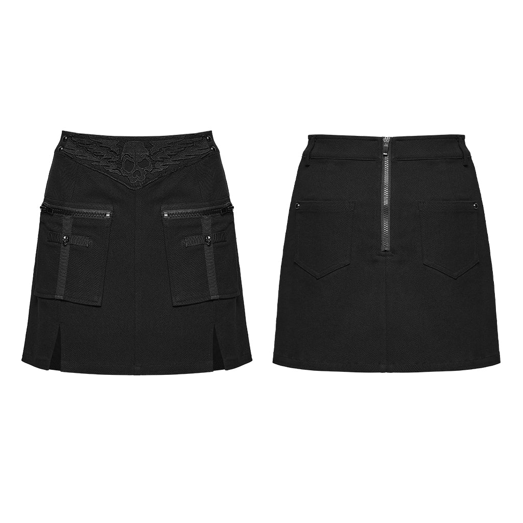 WQ-930BQF Edgy Black Mini Punk Skirt with Zipper Details - Image 5