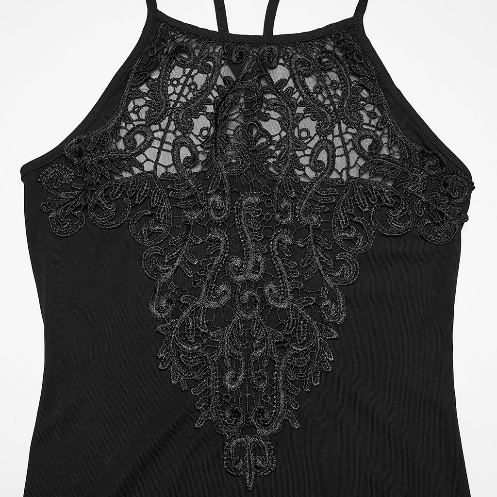 WQ-931LQF Gothic Dress Lace Overlay Halterneck Bodycon Mini Dress Black - Image 8