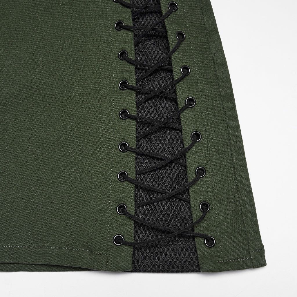 WQ-941BQF Edgy Green Punk Skirt with Fishnet and Pocket Detailing - Image 10
