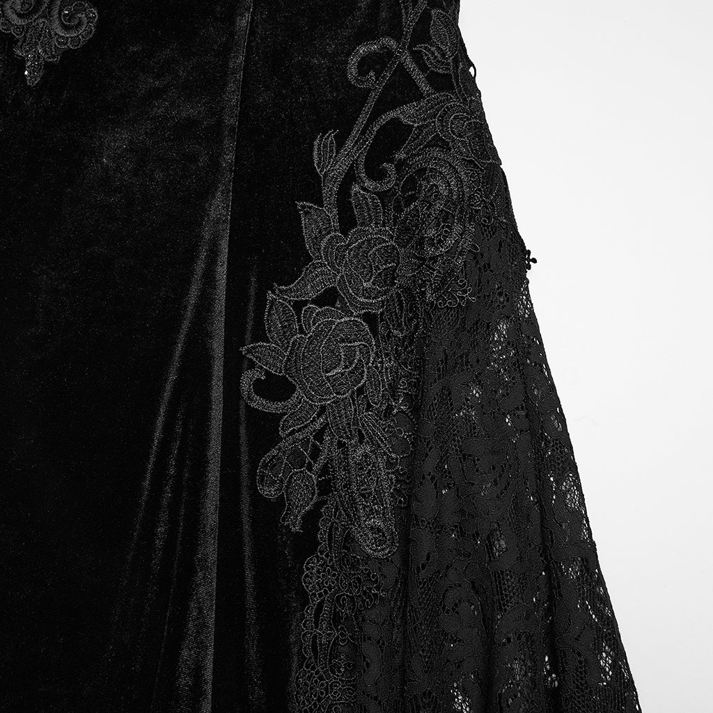 WQ-942BQF Gothic Skirt Elegant Embroidered Lace Long Velvet Panel Design - Image 7