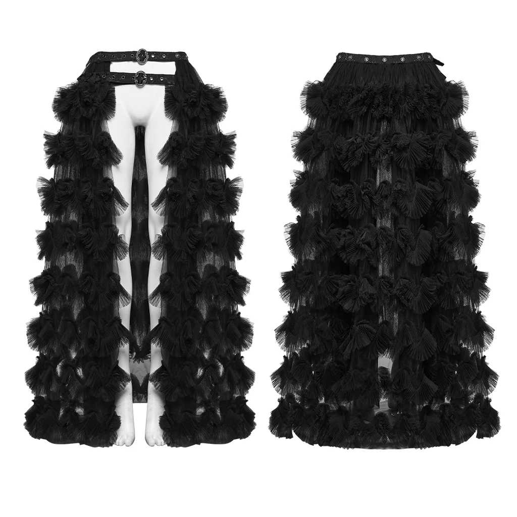 WQ-946BQF Gothic Skirt Layered Ruffled Tulle High-Low Design Fishnet Detail - Image 5