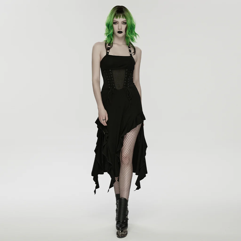 WQ-955LQF Punk Dresses Gothic Asymmetrical Halter Corset Dress Edgy Style