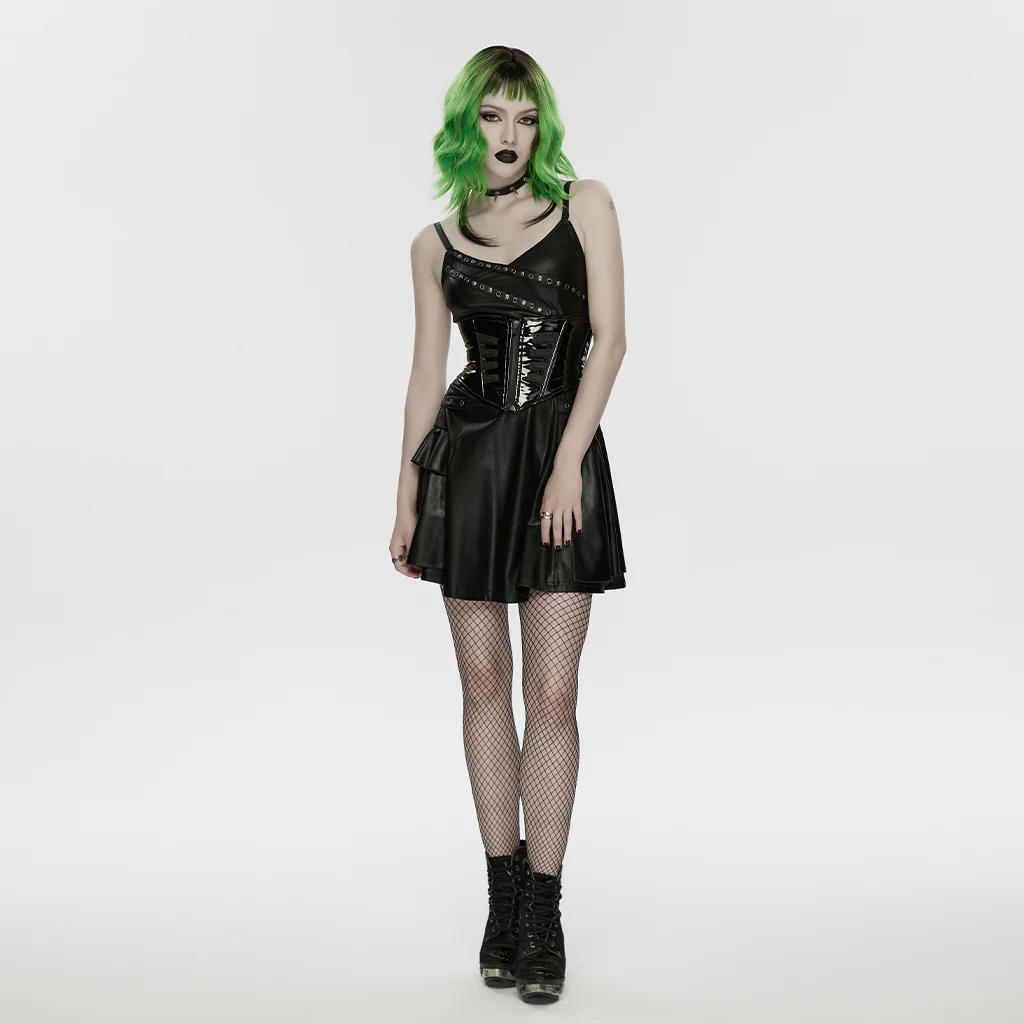 WQ-956LQF Gothic Strap Studded Leather Punk Dress Dark Aesthetic - Image 4