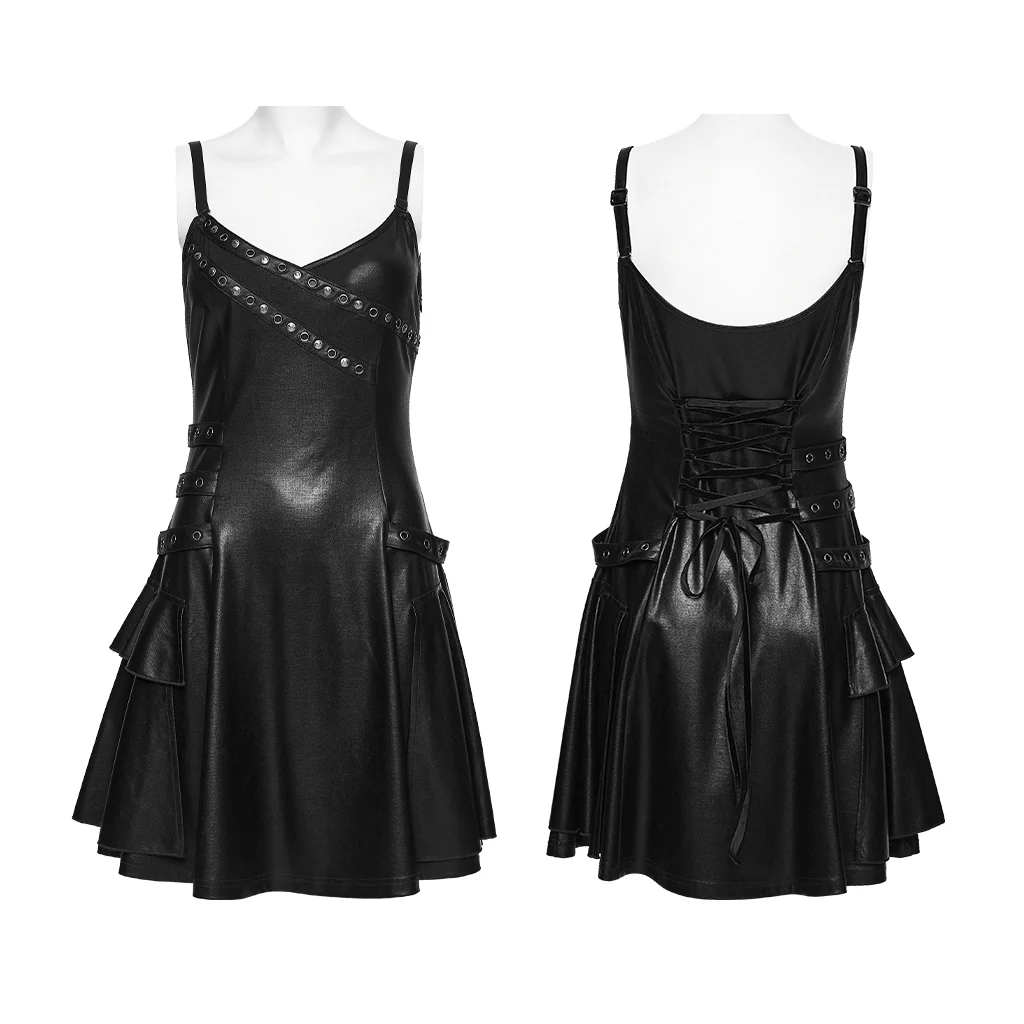 WQ-956LQF Gothic Strap Studded Leather Punk Dress Dark Aesthetic - Image 5