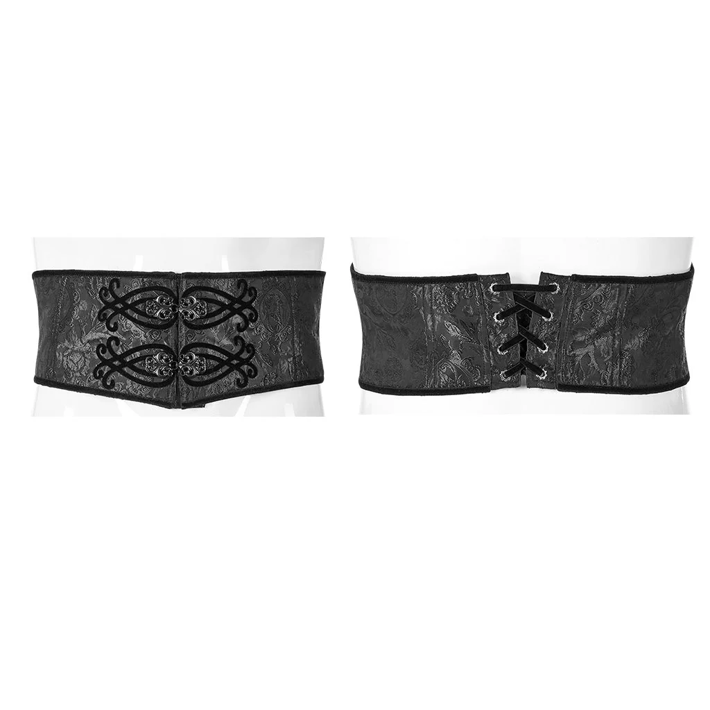 WS-340YDM Elegant black Jacquard Lace-Up Gothic Corset Belt - Image 10