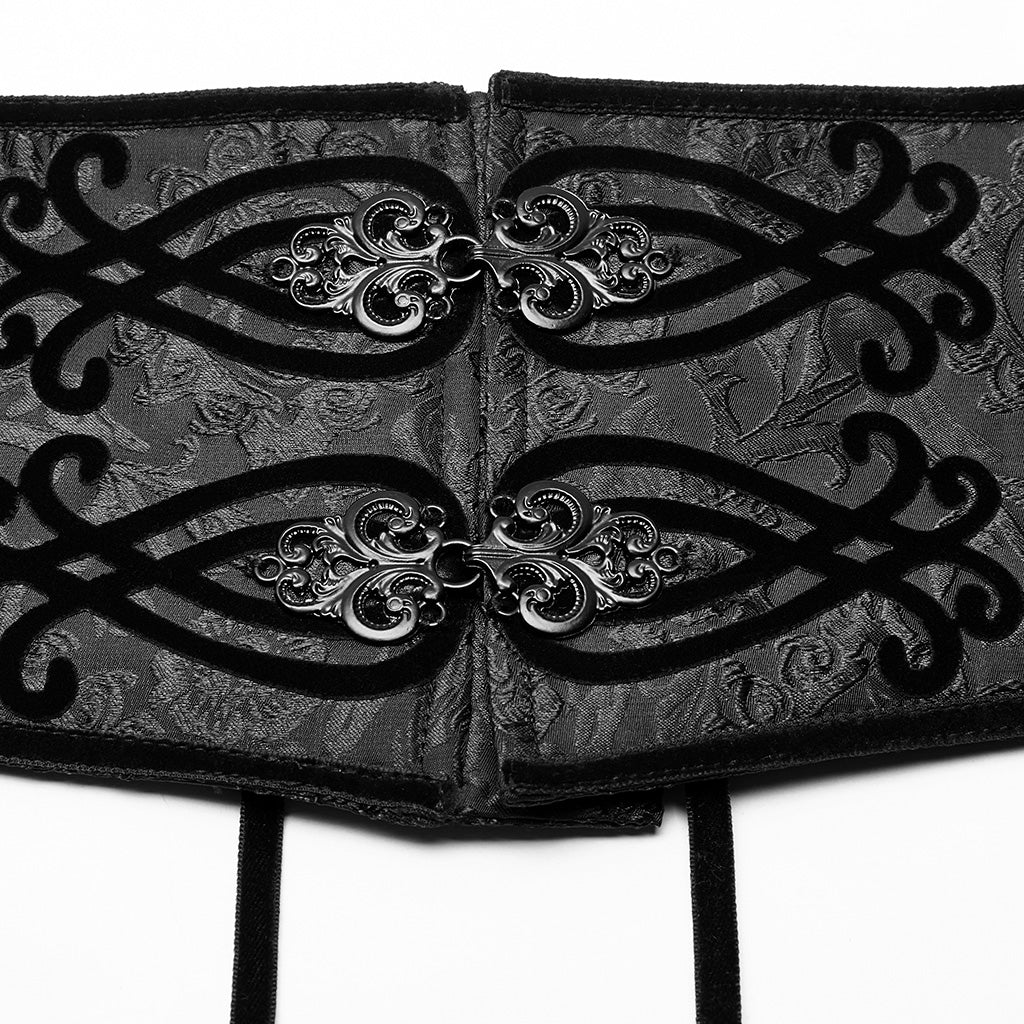 WS-340YDM Elegant black Jacquard Lace-Up Gothic Corset Belt - Image 16