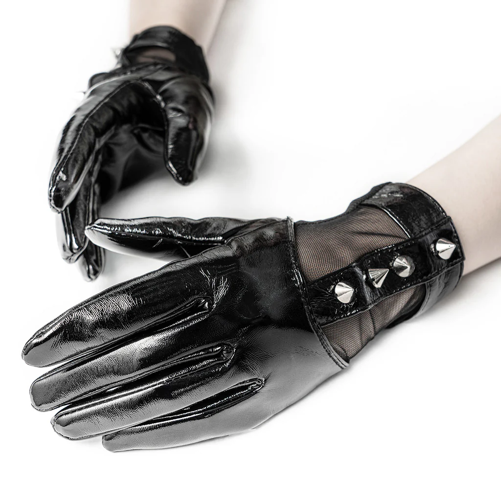 WS-382SSF Punk Accessories Black Studded Mesh Panel Gloves - Image 5