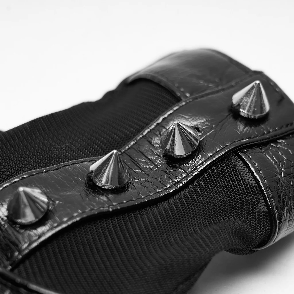 WS-382SSF Punk Accessories Black Studded Mesh Panel Gloves - Image 6