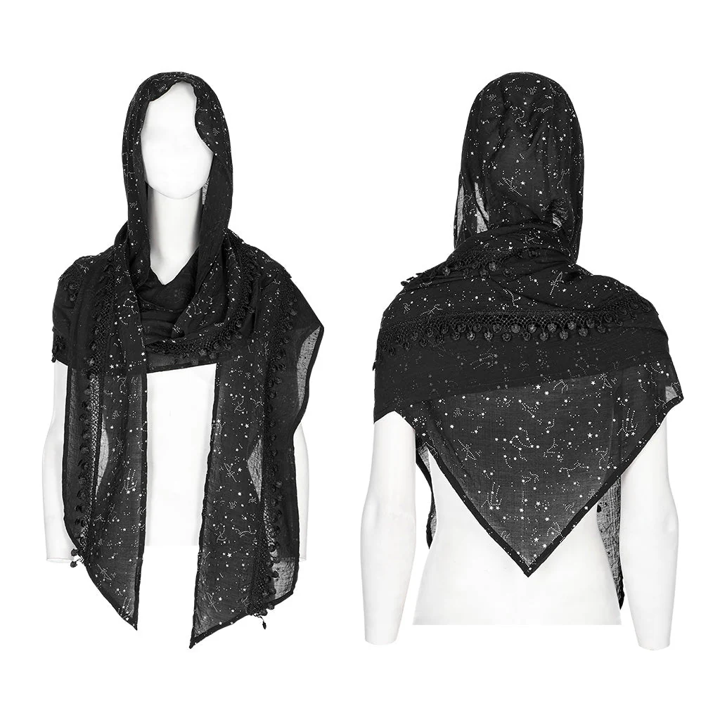 WS-534WJF Gothic Starry Hooded Punk Scarf Mysterious Constellation Wrap - Image 20