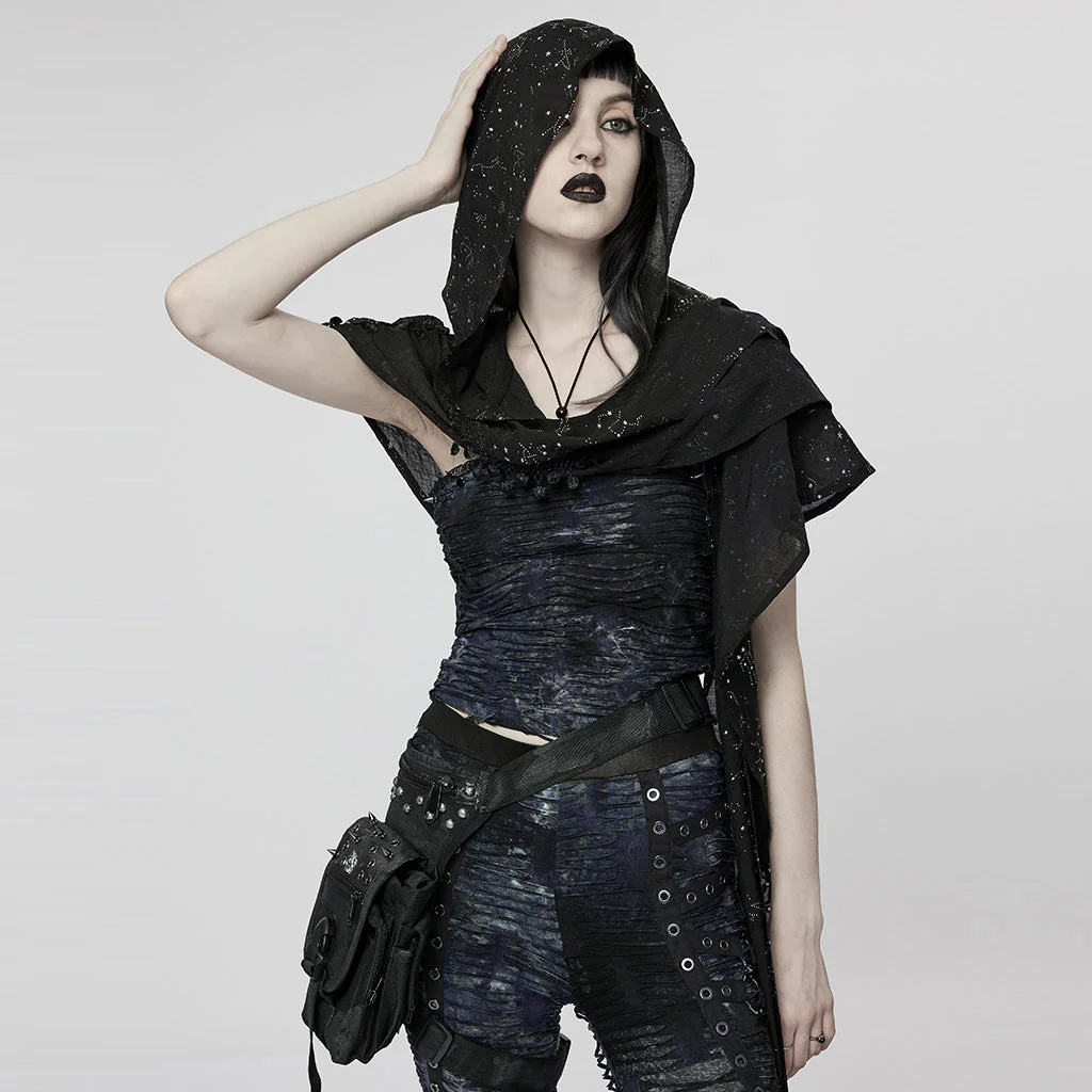 WS-534WJF Gothic Starry Hooded Punk Scarf Mysterious Constellation Wrap - Image 3