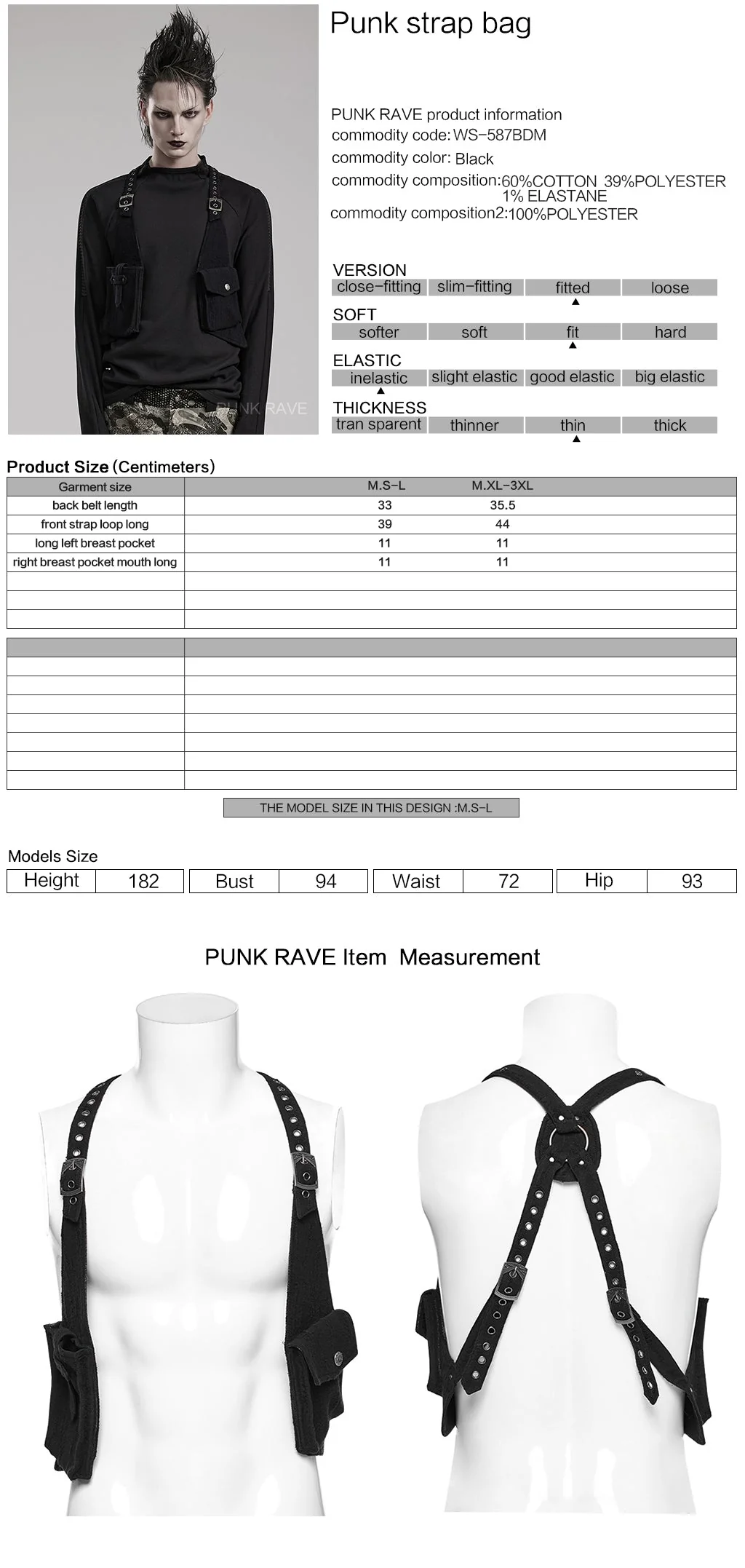 WS-587BDM Gothic Strap Harness Vest Riveted Punk Accessories Statement - Image 13