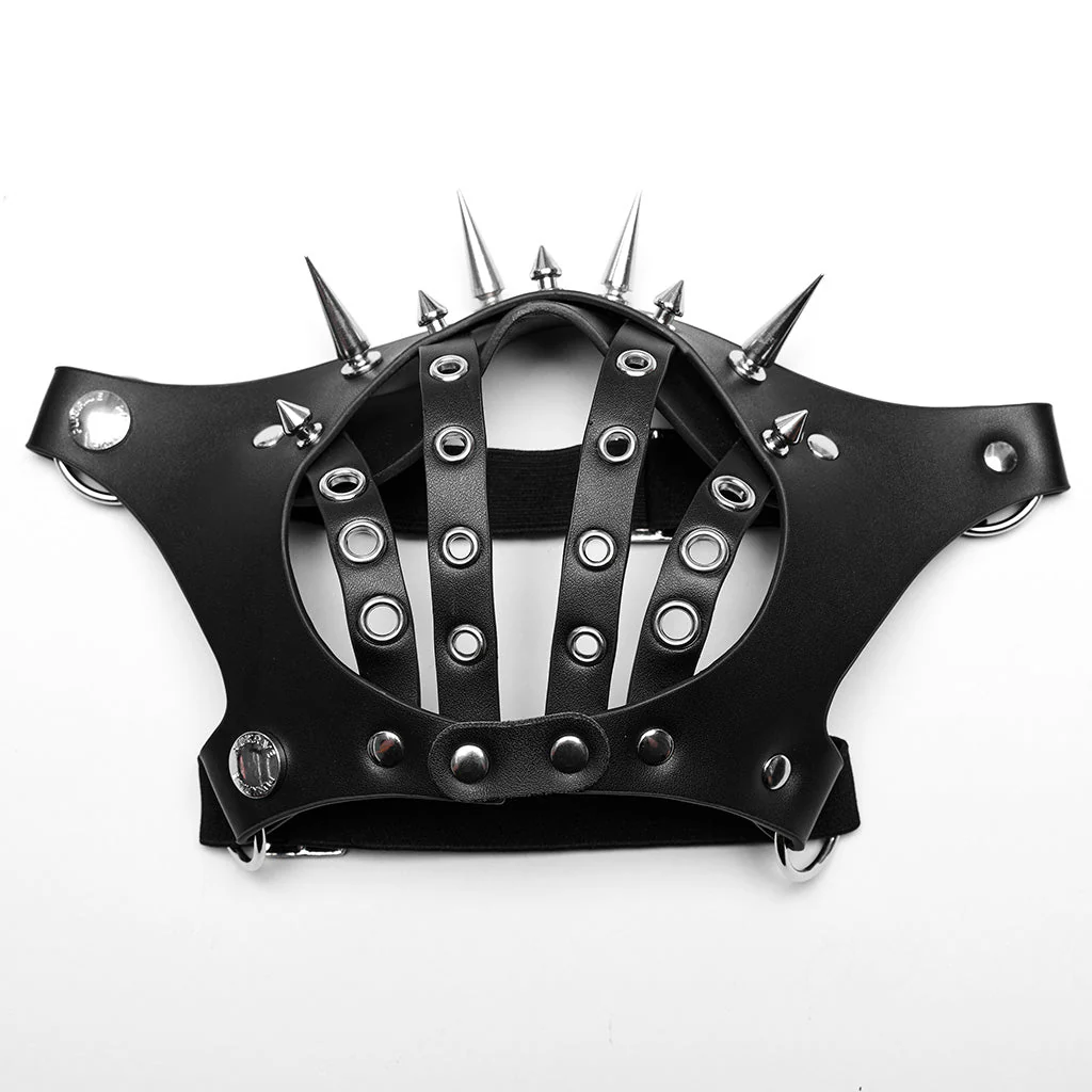 WS-590KZ Spiked Leather Punk Mask Grommet Strap Goth Accessory - Image 16