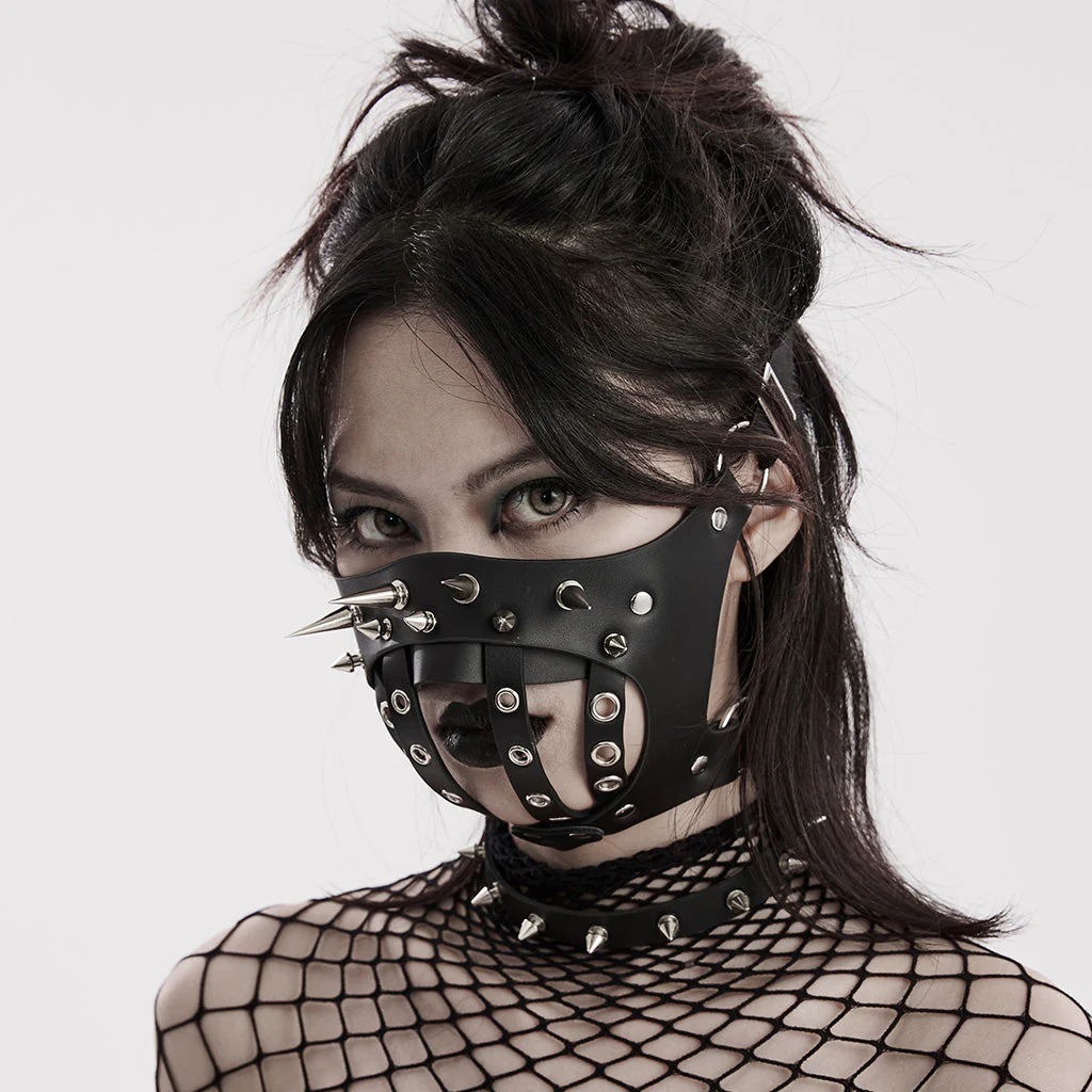 WS-590KZ Spiked Leather Punk Mask Grommet Strap Goth Accessory - Image 4