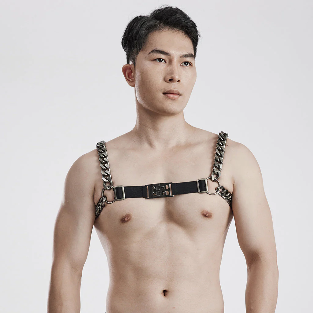 WS-591QTM Unisex Metal Chain Punk Harness Chest Accessories