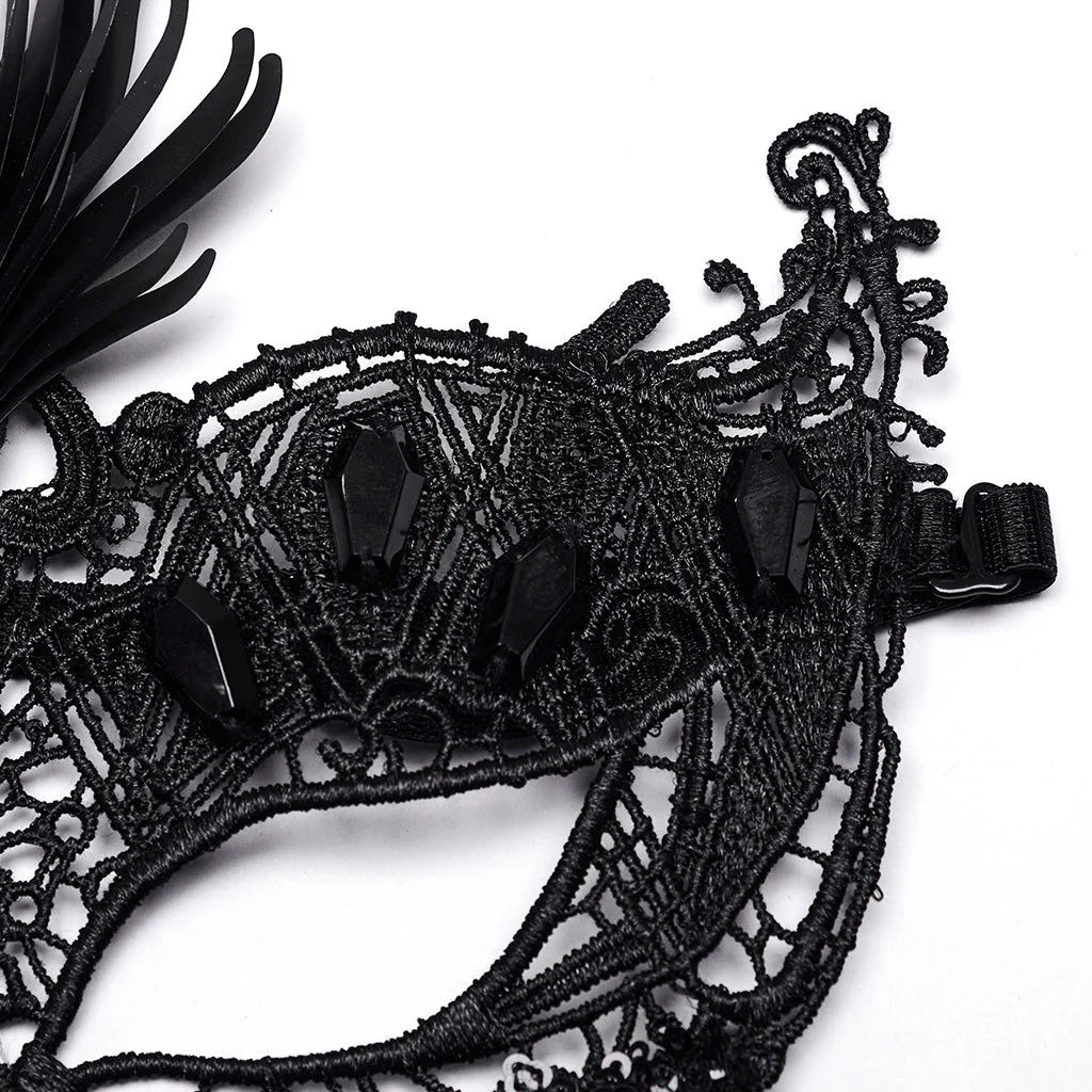 WS-593QTF Gothic Lace Mask with Fringe Mysterious black Veil Accessory - Image 8