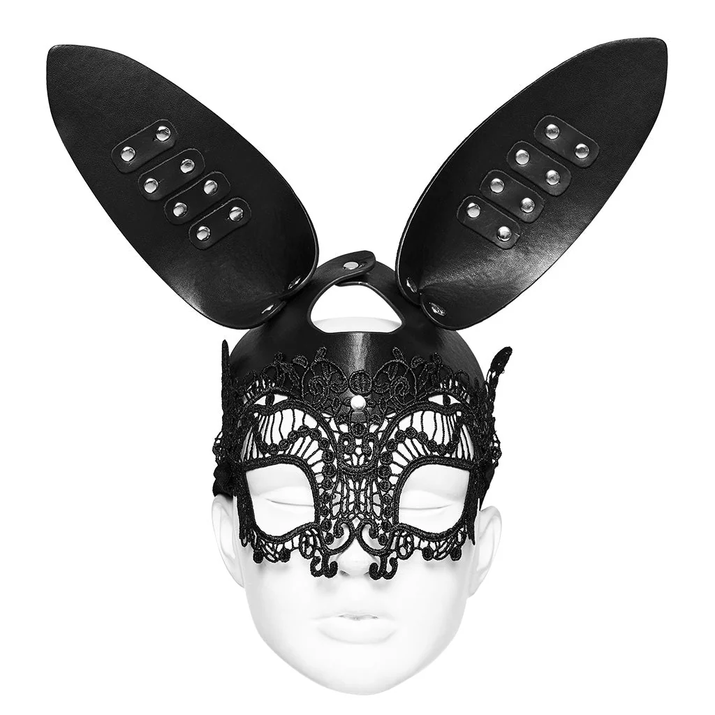WS-594QTF Gothic Rabbit Lace Mask with Studded Leather Ears - Image 5