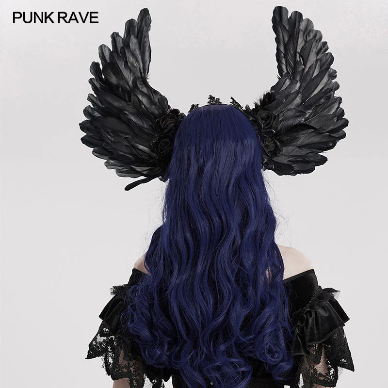 WS-596FSF Gothic Angel Black Feathered Wing Headband Hairpiece - Image 11