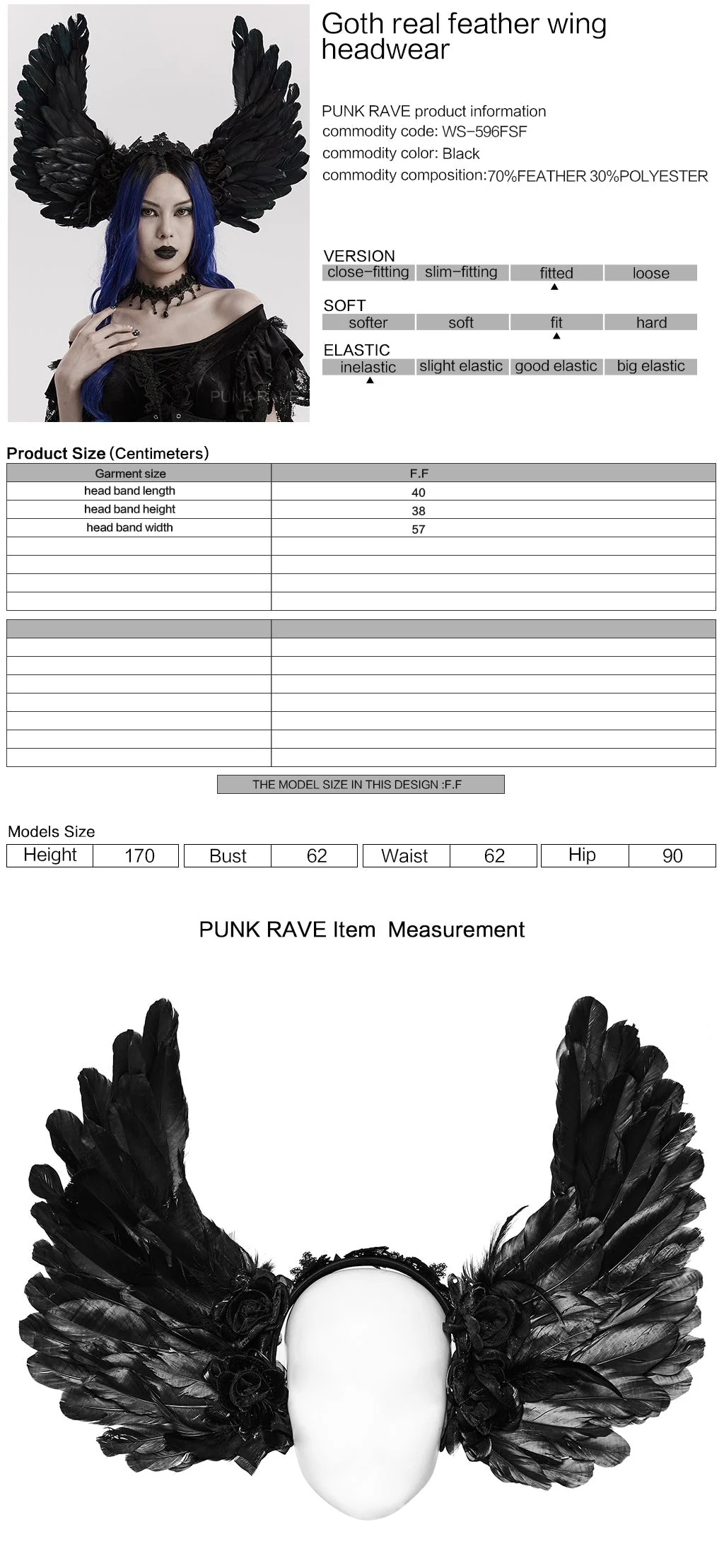 WS-596FSF Gothic Angel Black Feathered Wing Headband Hairpiece - Image 12