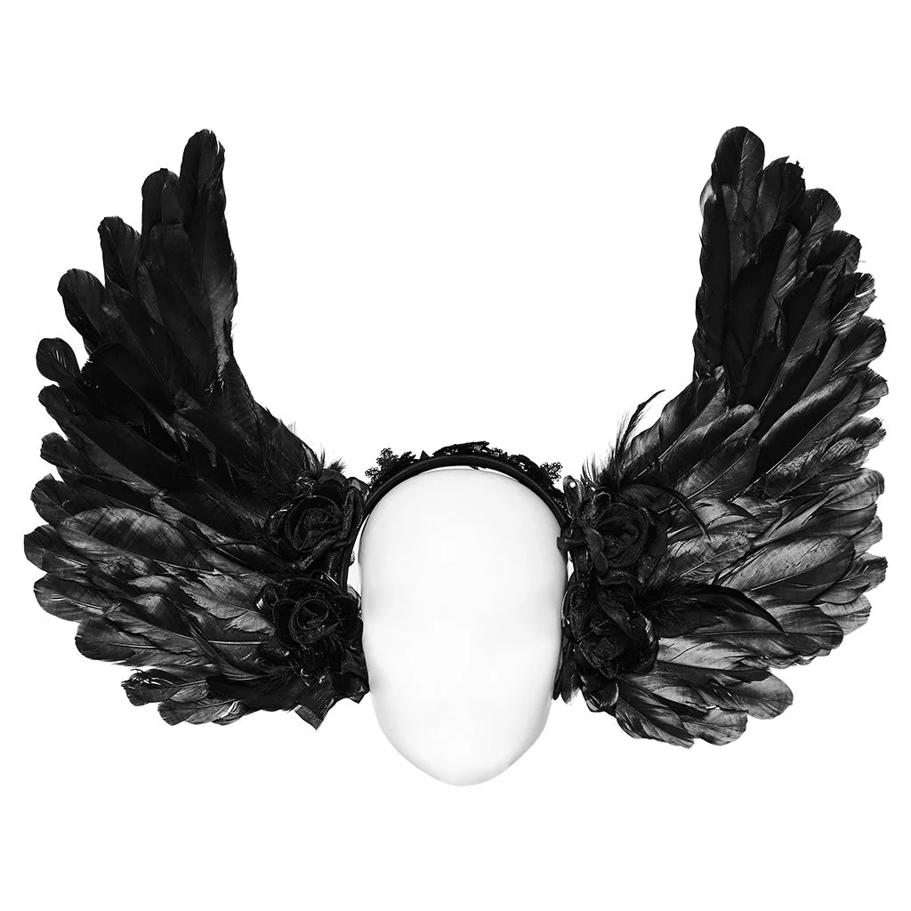 WS-596FSF Gothic Angel Black Feathered Wing Headband Hairpiece - Image 14