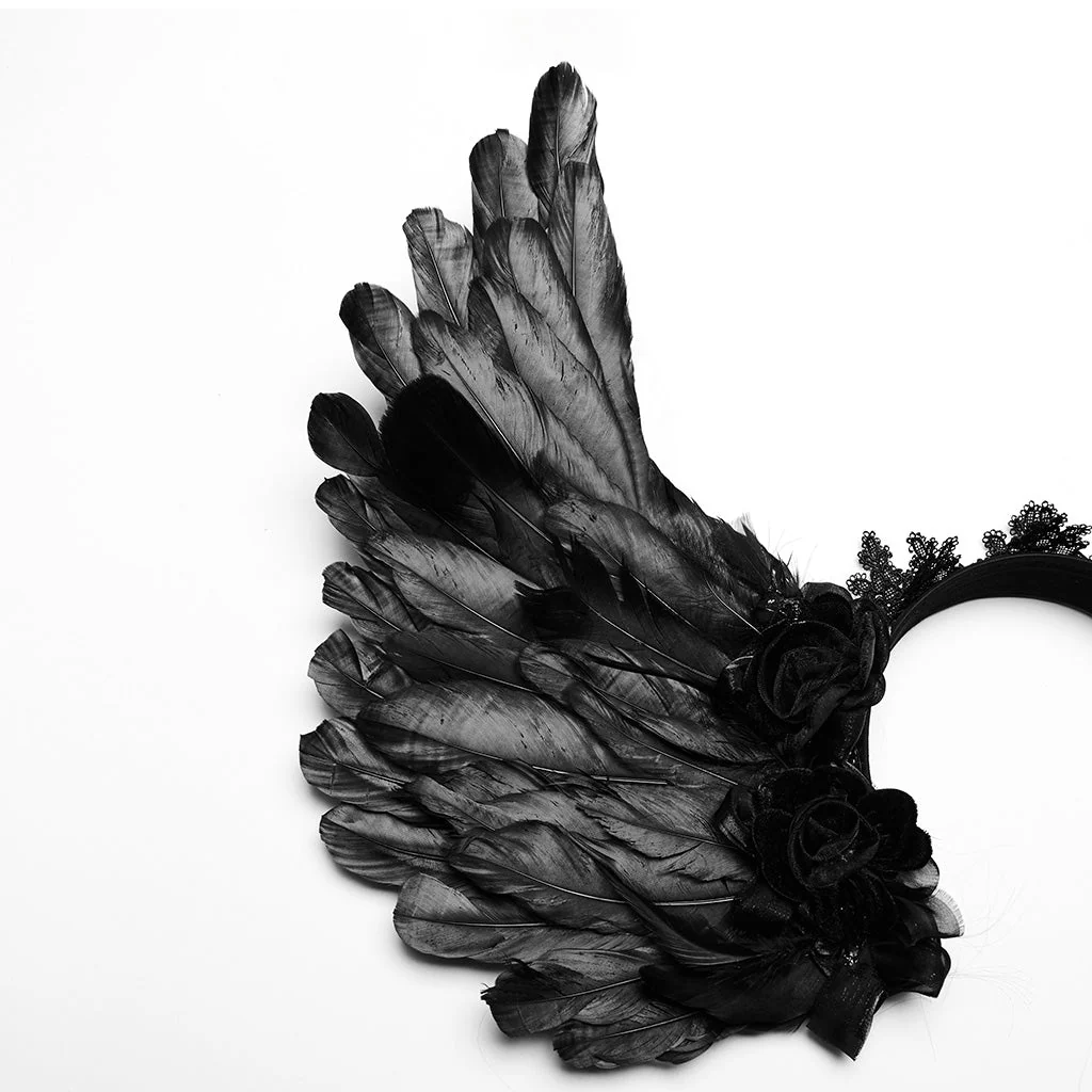 WS-596FSF Gothic Angel Black Feathered Wing Headband Hairpiece - Image 15