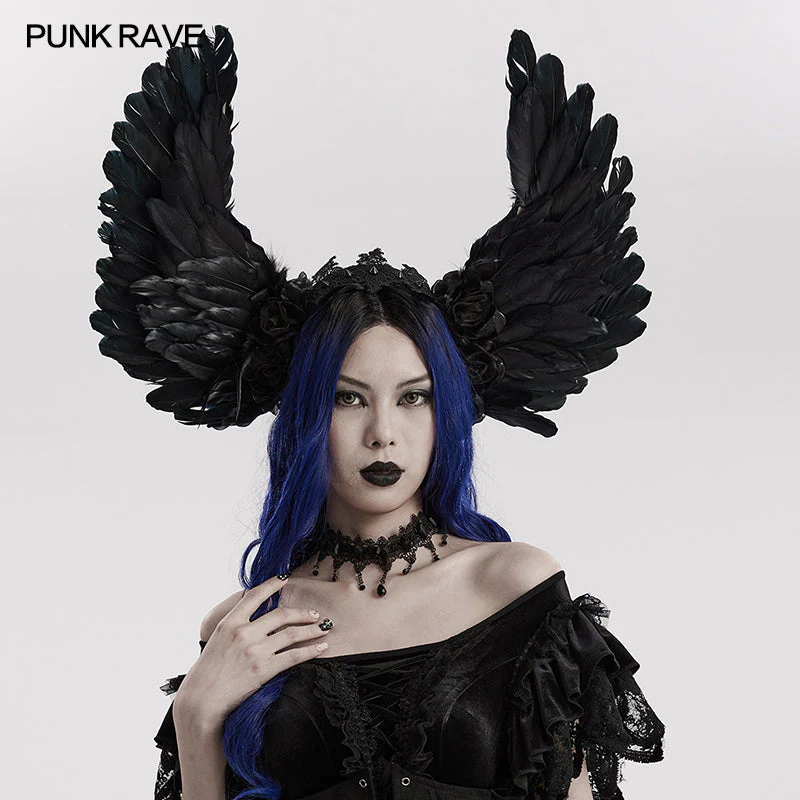 WS-596FSF Gothic Angel Black Feathered Wing Headband Hairpiece - Image 18