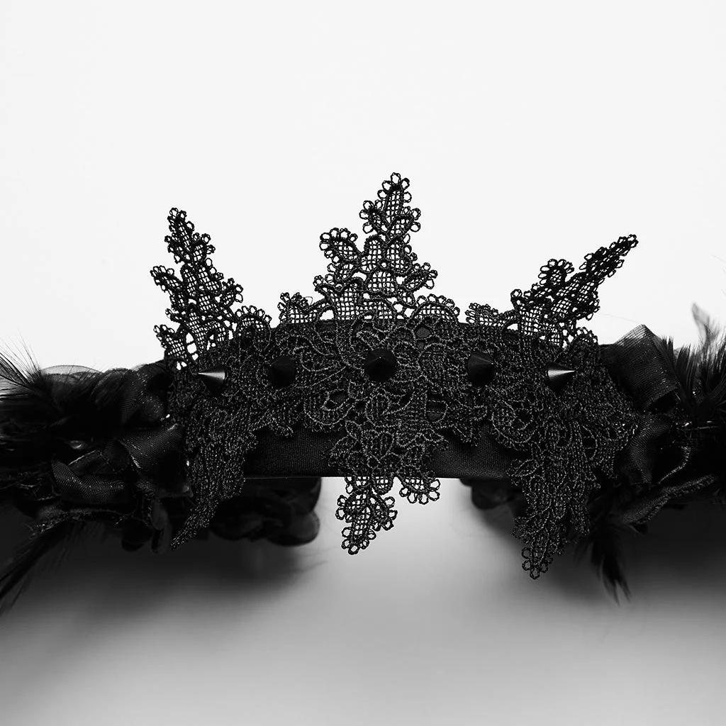 WS-596FSF Gothic Angel Black Feathered Wing Headband Hairpiece - Image 7