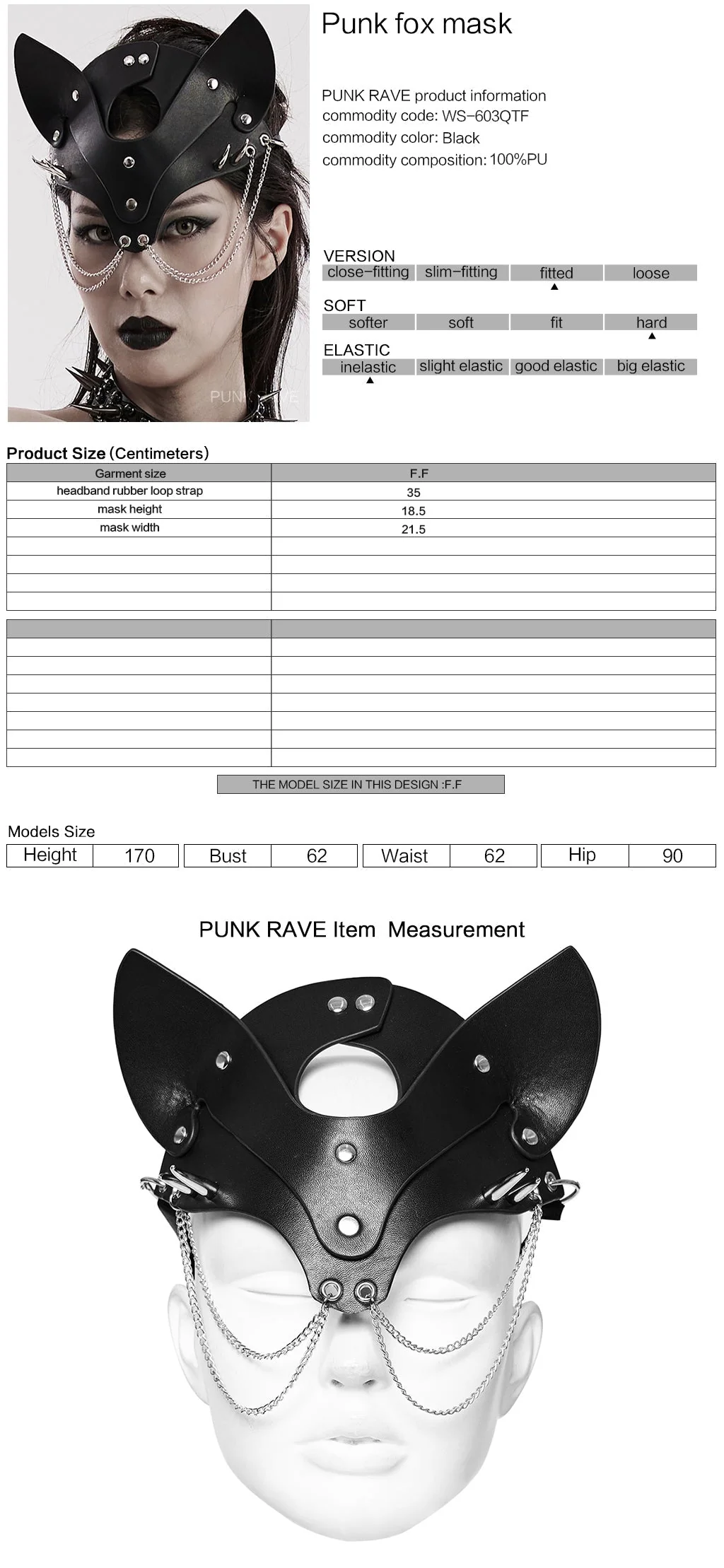 WS-603QTF Fierce Fox Mask with Chains Punk Accessories - Image 11