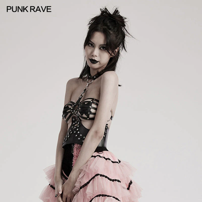 WS-604YDF Edgy Strappy Punk Corset with Buckle Harness Details - Image 3
